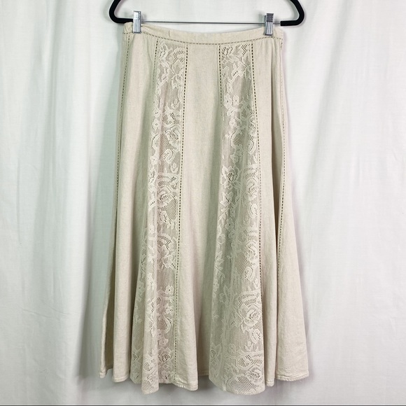 Coldwater Creek Dresses & Skirts - Boho Linen Crochet Panel Maxi Skirt Small